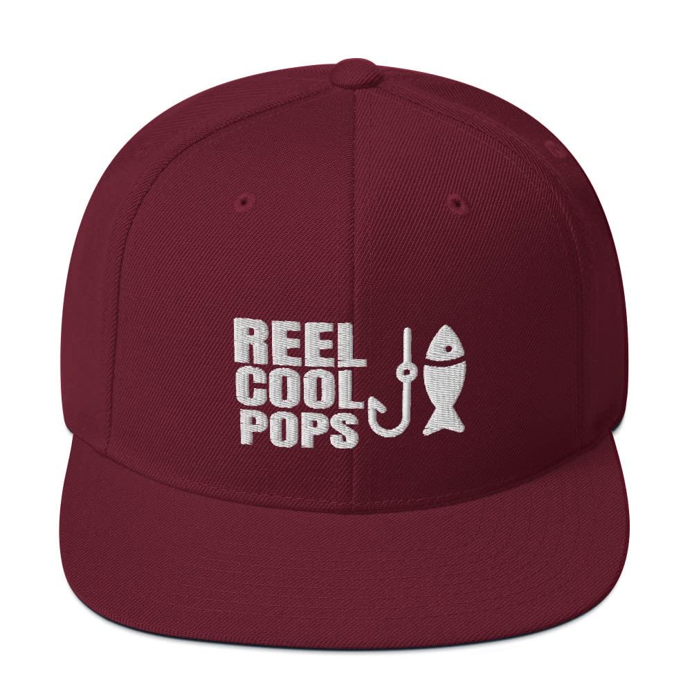 CreativeTees4You Reel Cool Pops Fishing Fisherman Fish Flatbrim Flat Brim Snapback Hat Cap Maroon