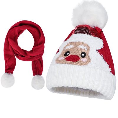 Christmas Hat and Scarf Set for Kids Toddler Winter Pom Pom Hat Neck Warmer Boys Girls