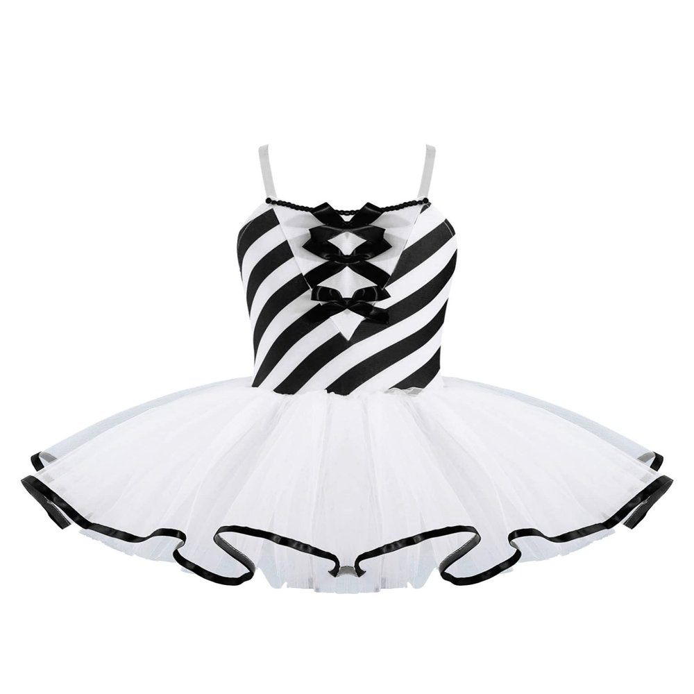 easyforever Girls Christmas Costume Sleeveless Sequins Striped Ice Skating Roller Skating Baton Twirling Leotard Dress Black g 8 Years