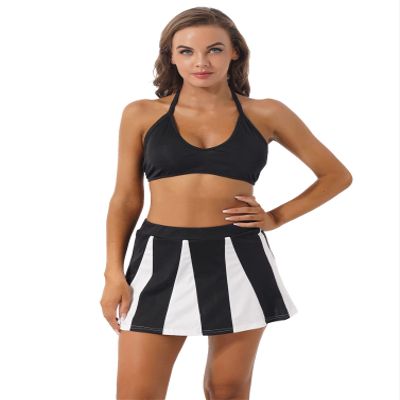 YONGHS Women Cheer Leader Costume Uniform Cheerleading Adult Dress Outfit Bra Top with Mini Skirt Black Small