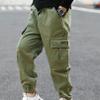 easyforever Kids Boy's Cargo Pants Elastic Waist Cotton Jogger Pull-on Cargo Trousers Cuffed Dungarees Bottoms Army_Green -1 10 Years view 2