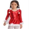 Hansber Girls Christmas Outfits Long Sleeve Faux Fur Trimming Velvet Figure Roller Skating Baton Twirling Dress Red-Shiny 10 view 2