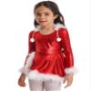 Hansber Girls Christmas Outfits Long Sleeve Faux Fur Trimming Velvet Figure Roller Skating Baton Twirling Dress Red-Shiny 10 view 3