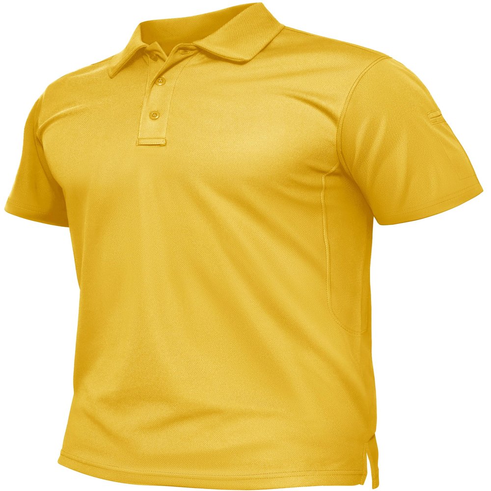 TACVASEN Mens Polo Shirts Short Sleeve Dry Fit Collared Shirt Performance Pique Polos Moisture Wicking for Tactical Athletic Golf Yellow M