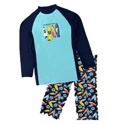 Julysand Toddler Boys Rash Guard Sets Blue Surfboard Modest Swimwear Long Sleeve Two Pieces Swimsuit Sun Protection Suit