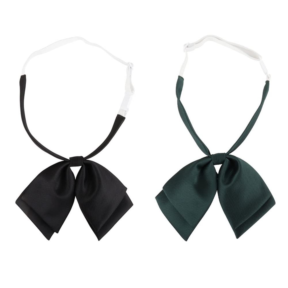 Mantieqingway Adjustable Pre-Tied Bow Tie for Women Girls Blouse Neck ties for Uniform Shirt Bowknot Neckwear (Black+Dark Green)