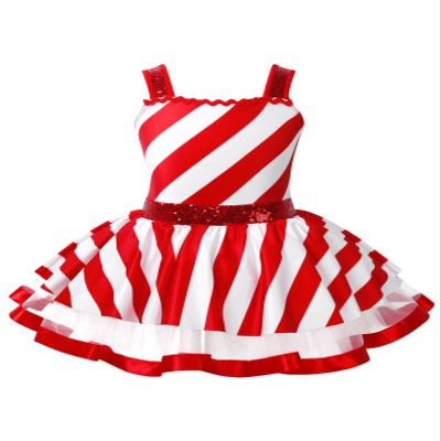 Hedmy Kids Girls Christmas Dance Dress Sleeveless Striped Sequin Tutu Dress Candy Cane Clothes for Xmas Party Red 16 Years