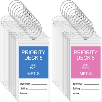Clabby 6 Sets Cruise Clear Luggage Tags Holders Bag with Loops for Carnival, Princess, PVC Waterproof Tag for Cruises in 2025-2026