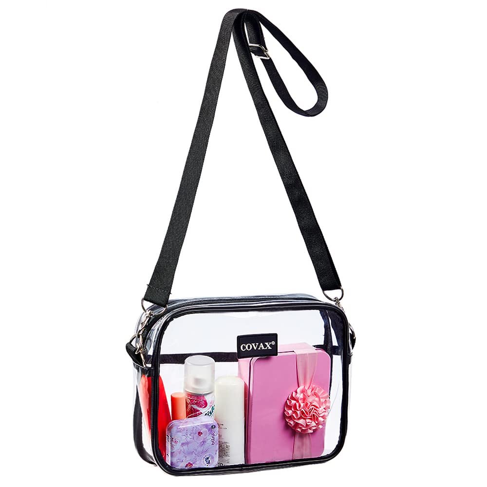 COVAX Clear Crossbody Bag, Stadium Approved Clear Shoulder Messenger Bag for Work, Concerts, Sports Events