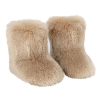 Gegefur Girls Boys Kids Faux Fur Boots Furry Fuzzy Fluffy Warm Winter Snow Boots Flat Shoes Outdoor (Brown, 13.5)