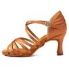 JUODVMP Women's Salsa Tango Latin Ballroom Practice Dance Shoes Brown Satin Braided Cross Straps 3 inch Heel Professional Dance Heels,6.5 US view 1