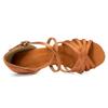 JUODVMP Women's Salsa Tango Latin Ballroom Practice Dance Shoes Brown Satin Braided Cross Straps 3 inch Heel Professional Dance Heels,6.5 US view 3