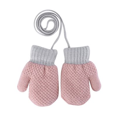 Ibluelover Kids Fleece Lined Knit Mittens Toddler Warm Winter Gloves With String Full Finger Gloves Thermal Snow Ski Gloves for Age 2-4Y