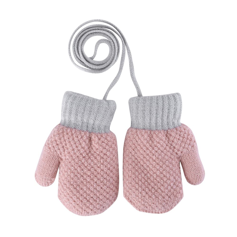 Ibluelover Kids Fleece Lined Knit Mittens Toddler Warm Winter Gloves With String Full Finger Gloves Thermal Snow Ski Gloves for Age 2-4Y