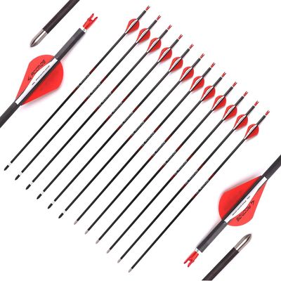 12pc Custom Length Carbon Arrows for 15-70 Lb Recurve Bow ID 5.2mm .204" 22-31 Inch Spine 300 350 400 500 600 700 Target Practice & Hunting Arrow Adult Youth Shooting