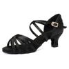 JUODVMP Women's Salsa Tango Latin Ballroom Practice Dance Shoes Black Satin Braided Cross Straps 2 inch Heel Professional Dance Heels,4.5 US view 2