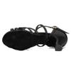 JUODVMP Women's Salsa Tango Latin Ballroom Practice Dance Shoes Black Satin Braided Cross Straps 2 inch Heel Professional Dance Heels,4.5 US view 4