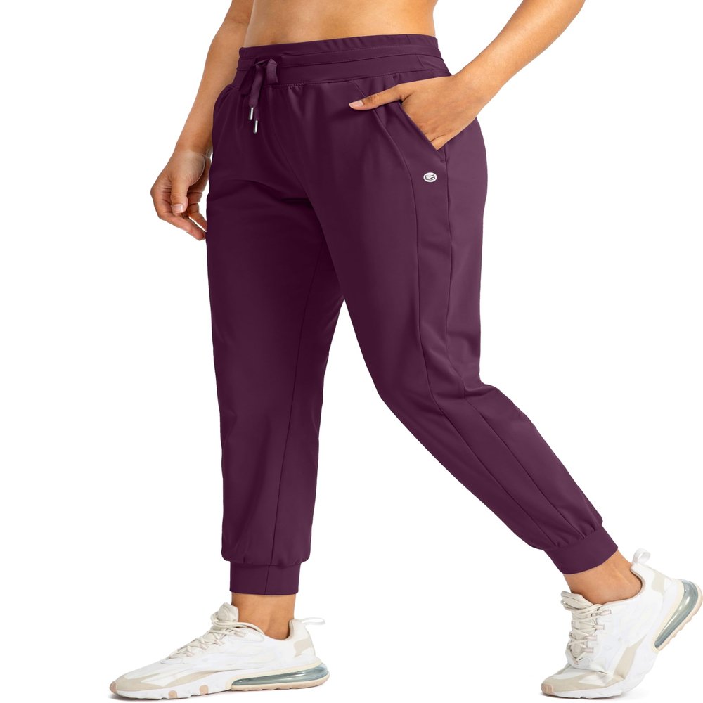 G Gradual Women's Joggers Pants with Zipper Pockets High Waisted Athletic Tapered Sweatpants for Women Workout Lounge (Wine Red, X-Large)