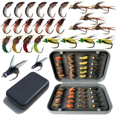 Qievcrme Fly Fishing Flies Kit 40/137pcs Dry/Wet Flies Assortment Nyphms Popper Streamer for Trout Bass Steelhead Fish+ Fly Box (40Pcs-6 Mixed Styles)