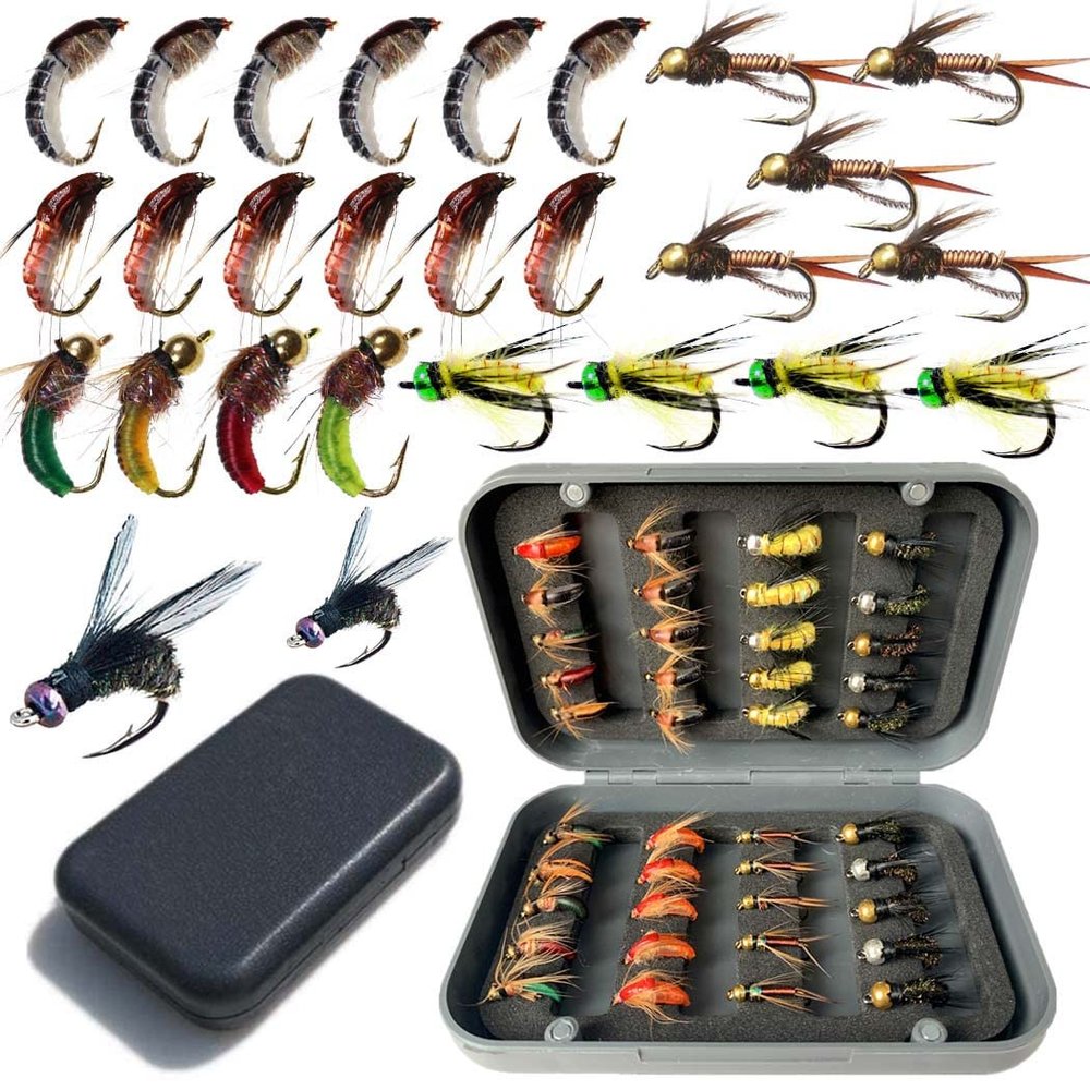 Qievcrme Fly Fishing Flies Kit 40/137pcs Dry/Wet Flies Assortment Nyphms Popper Streamer for Trout Bass Steelhead Fish+ Fly Box (40Pcs-6 Mixed Styles)