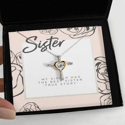 Great Sister Precious Message Card Jewelry, My Sister Has The Best Sister, Gold and Silver Necklace Or Bracelet - Cross Dancing Necklace