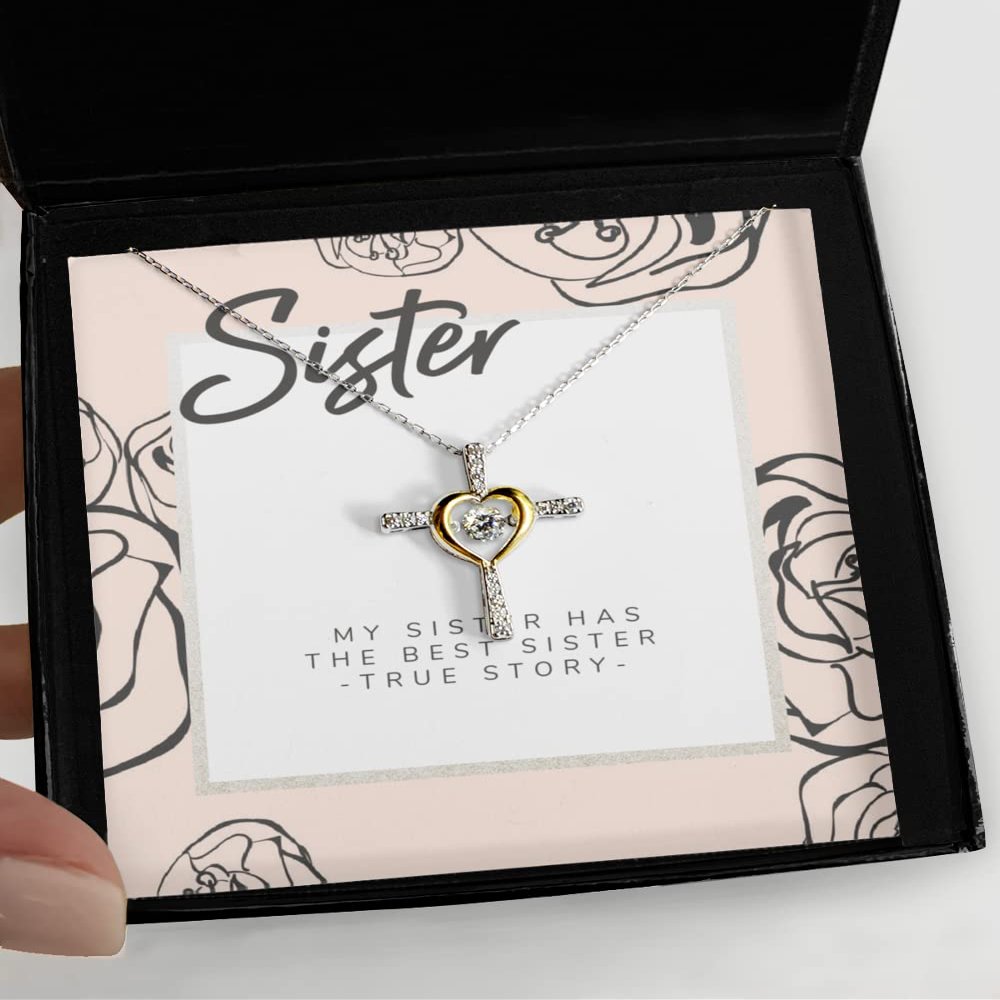 Great Sister Precious Message Card Jewelry, My Sister Has The Best Sister, Gold and Silver Necklace Or Bracelet - Cross Dancing Necklace
