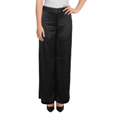 Danielle Bernstein Womens Studded Party Wide Leg Pants Black 4
