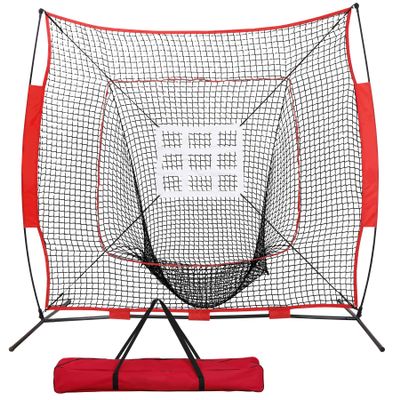 F2C 7'x7' Baseball and Softball Practice Net Portable Hitting Pitching Net with Strike Zone Target, Bow Frame and Carry Bag, Baseball Equipment Great for All Skill Levels