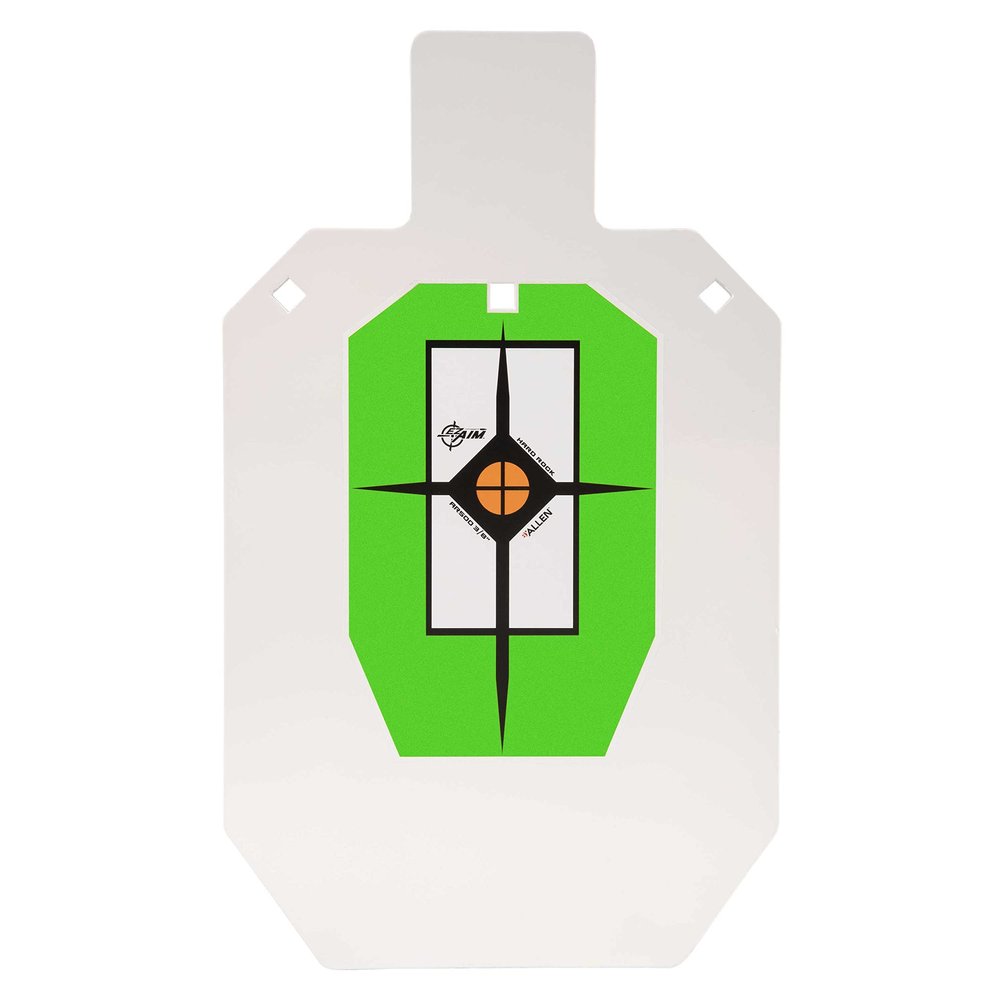 Allen Company EZ Aim Hardrock AR500 Steel Shooting Target, 3/8" Thick, IPSC Silhouette, 12" W x 20" H, White/Green/Black