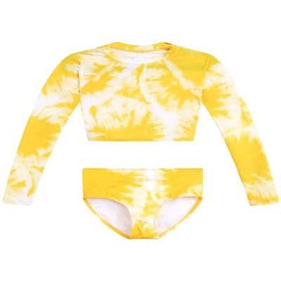 Kanu Surf Girls' Long Sleeve Rashguard UPF 50+ Two Piece Swim Set, Beach Girl Yelow, 12