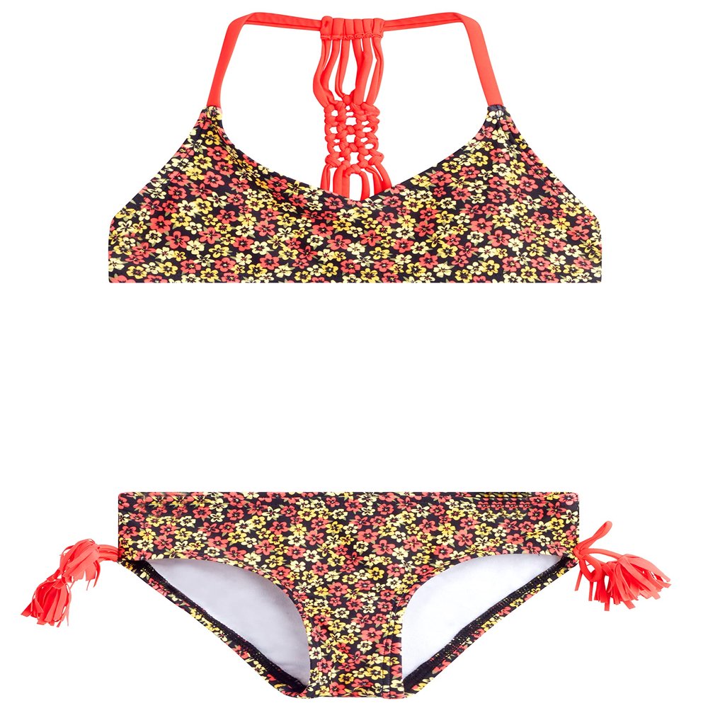 Kanu Surf Girls' Willow V-Neck Bikini Beach Sport 2-Piece Swimsuits, Summer Bloom Black, 12