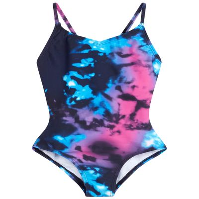 Kanu Surf Girls Beach Sport UPF 50+ 1-Piece Swimsuit, Hurricane Black/Pink, 4
