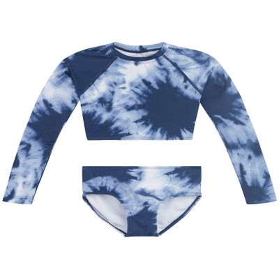 Kanu Surf Girls' Long Sleeve Rashguard UPF 50+ Two Piece Swim Set, Beach Girl Denim, 5T