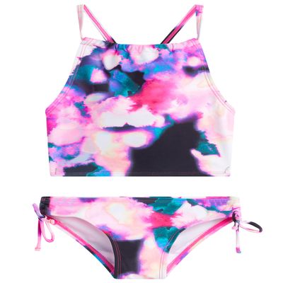 Kanu Surf Girls, Daisy UPF 50 Beach Sport Halter Tankini 2-Piece Swimsuit, Tropical Reef Black/Pink, 4T