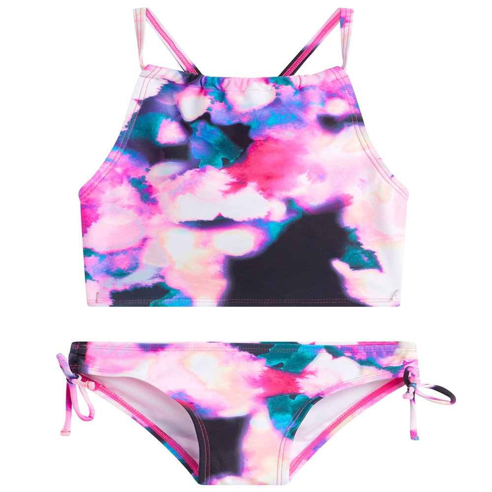 Kanu Surf Girls, Daisy UPF 50 Beach Sport Halter Tankini 2-Piece Swimsuit, Tropical Reef Black/Pink, 4T