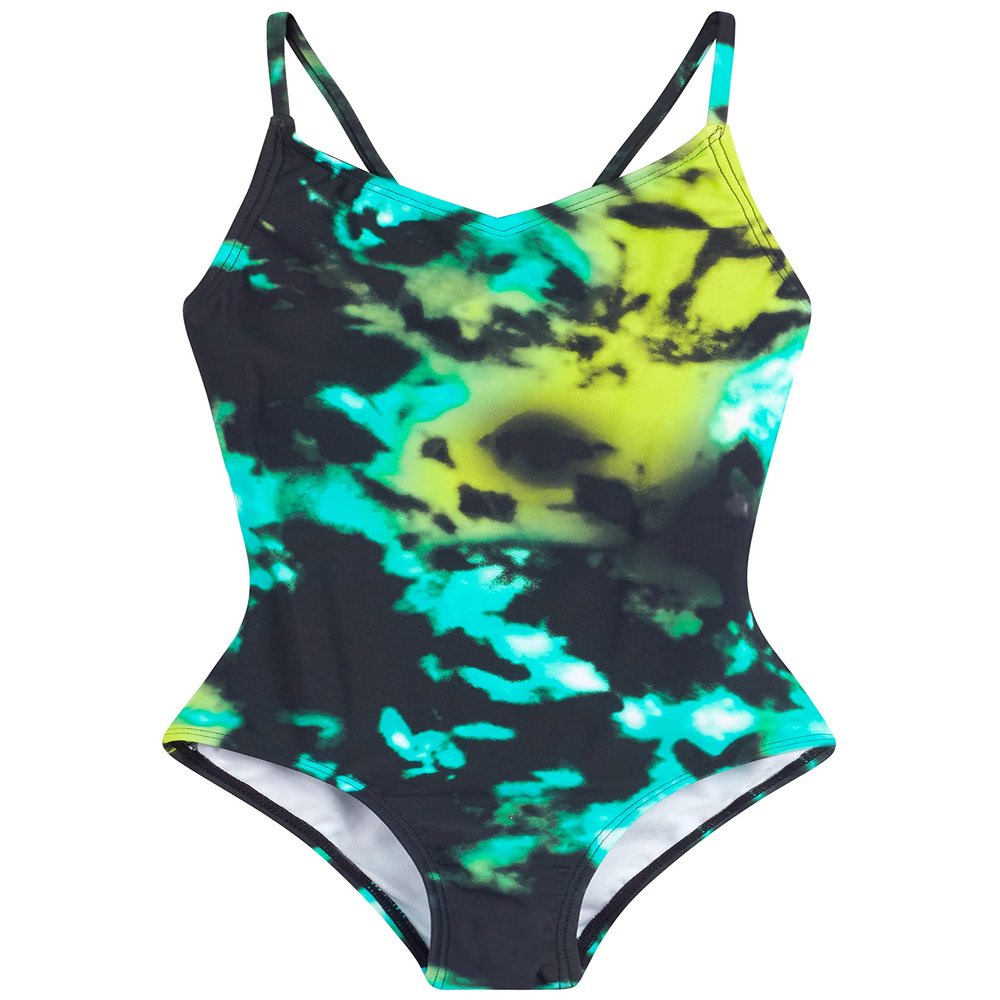 Kanu Surf Girls Beach Sport UPF 50+ 1-Piece Swimsuit, Hurricane Black/Green, 4