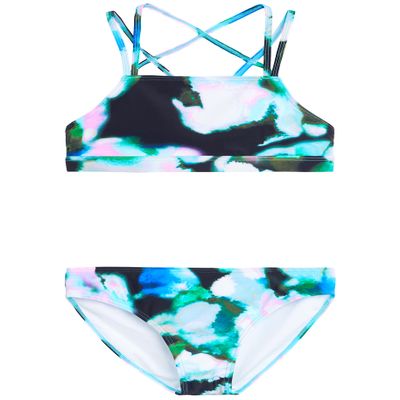 Kanu Surf Girls' Aria Beach Sport UPF 50+ Mini Tankini Two Piece Swimsuit, Tropical Reef Black/Blue, 14