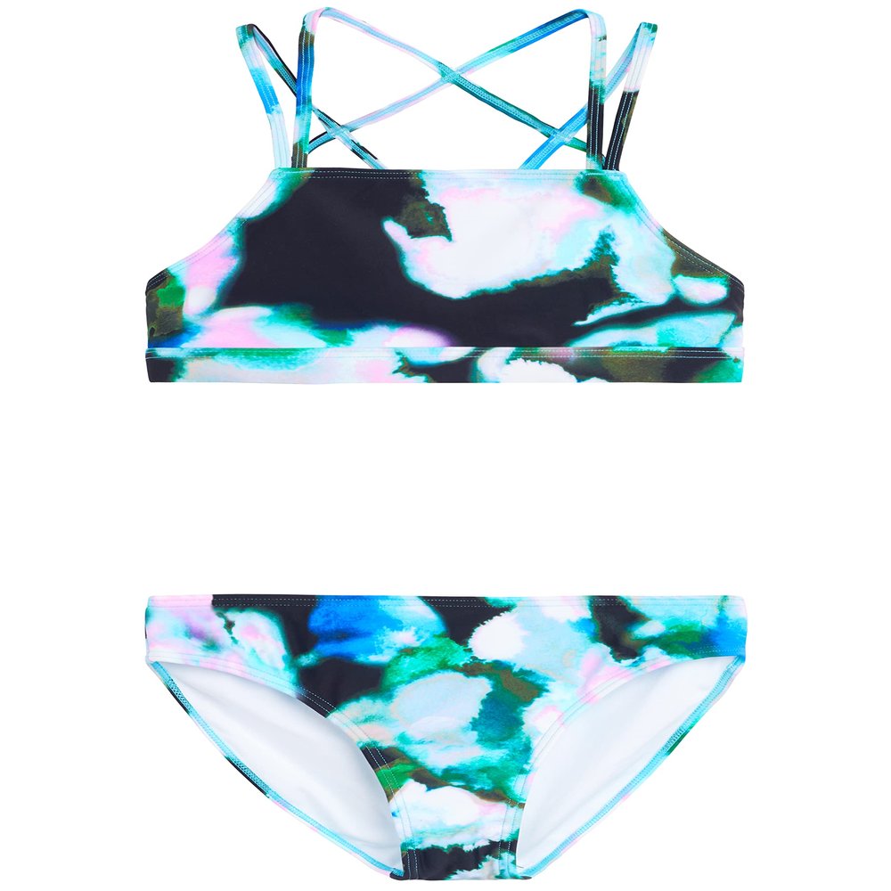 Kanu Surf Girls' Aria Beach Sport UPF 50+ Mini Tankini Two Piece Swimsuit, Tropical Reef Black/Blue, 14