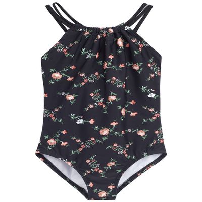 Kanu Surf Girls, Jasmine Beach Sport Halter One Piece Swimsuit, Rose Garden Black, 4T