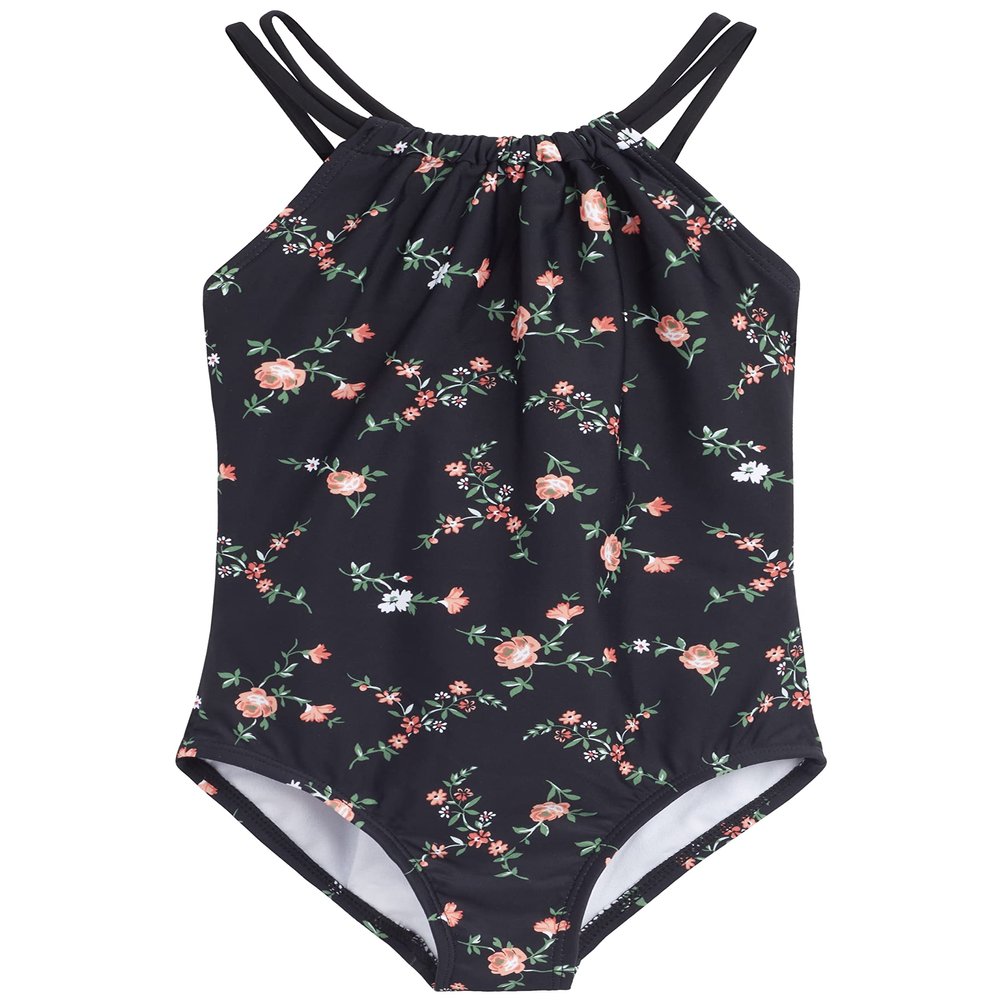 Kanu Surf Girls, Jasmine Beach Sport Halter One Piece Swimsuit, Rose Garden Black, 4T