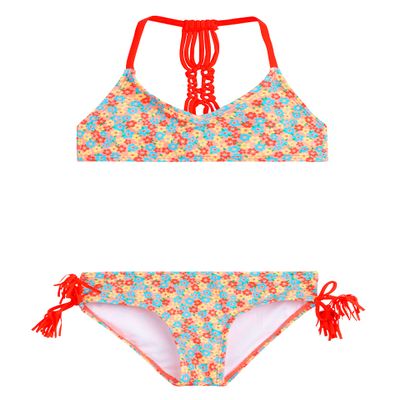 Kanu Surf Girls' Willow V-Neck Bikini Beach Sport 2-Piece Swimsuits, Summer Bloom Coral, 8