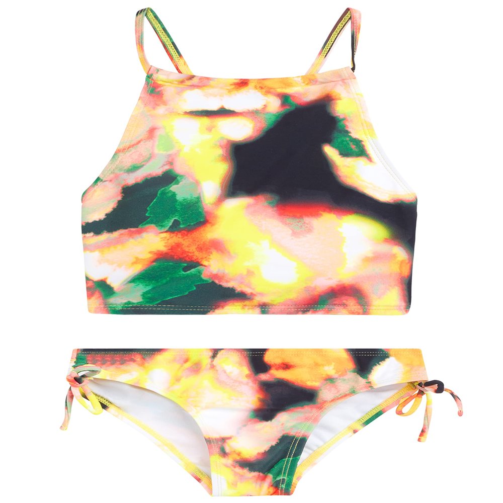 Kanu Surf Girls, Daisy UPF 50 Beach Sport Halter Tankini 2-Piece Swimsuit, Tropical Reef Black/Yellow, 7