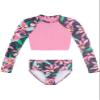 Kanu Surf Girls' Long Sleeve Rashguard UPF 50+ Two Piece Swim Set, Sunflower Pink, 14-16 view 1