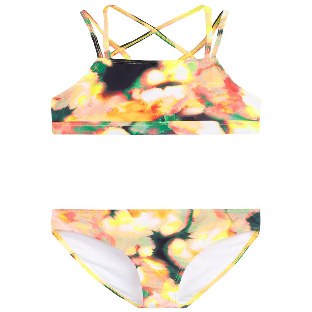 Kanu Surf Girls' Aria Beach Sport UPF 50+ Mini Tankini Two Piece Swimsuit, Tropical Reef Black/Yellow, 12
