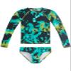 Kanu Surf Girls' Long Sleeve Rashguard UPF 50+ Two Piece Swim Set, Hurricane Black/Green, 10 view 1
