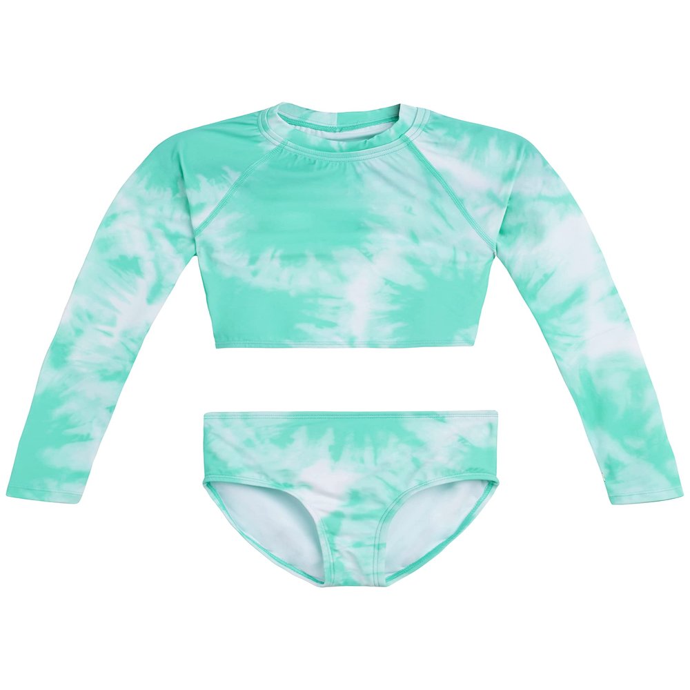 Kanu Surf Girls' Long Sleeve Rashguard UPF 50+ Two Piece Swim Set, Beach Girl Ice Green, 2T