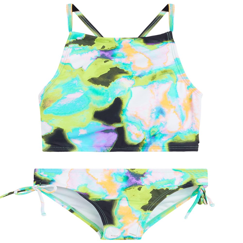 Kanu Surf Girls, Hallie UPF 50 Beach Sport Halter Tankini 2-Piece Swimsuit, Tropical Reef Black/Green, 14