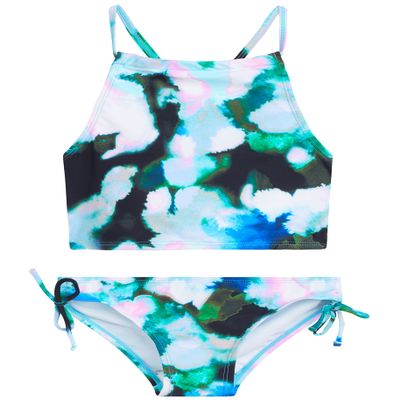 Kanu Surf Girls, Daisy UPF 50 Beach Sport Halter Tankini 2-Piece Swimsuit, Tropical Reef Black/Blue, 5
