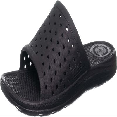 totes Women's Everywear Lightweight Waterproof Perforated Ara Slide Sandal, Black, 7 US