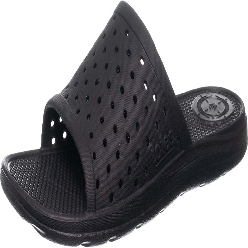 totes Women's Everywear Lightweight Waterproof Perforated Ara Slide Sandal, Black, 7 US